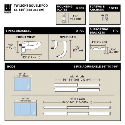 Umbra 3/4” Double Curtain Rod  66" - 144" Nickel