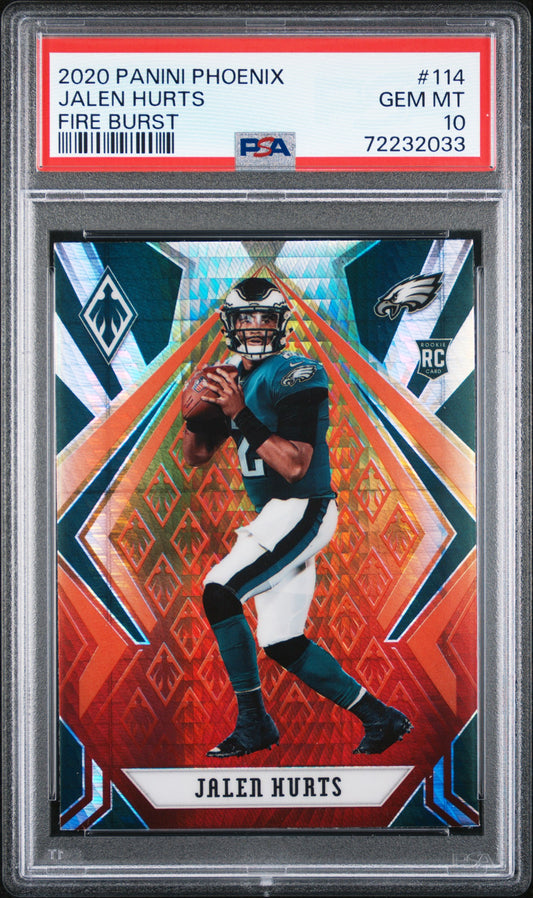 Jalen Hurts RC 2020 Panini Phoenix Fire Burst Rookie #144 Philadelphia Eagles PSA 10 GEM Mint