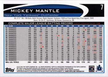 2012 Topps Mickey Mantle #7 Mint New York Yankees Baseball