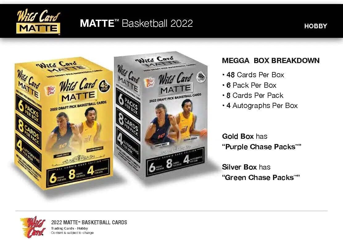 2022 Wild Card Matte Draft Pick Football Trading Card Mega Hobby Box 2 Box Lots