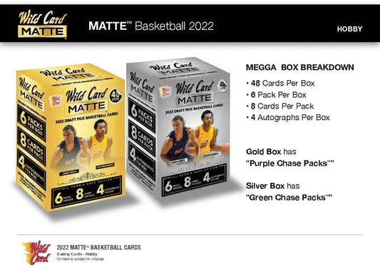 2022 Wild Card Matte Draft Pick Football Trading Card Mega Hobby Box 2 Box Lots
