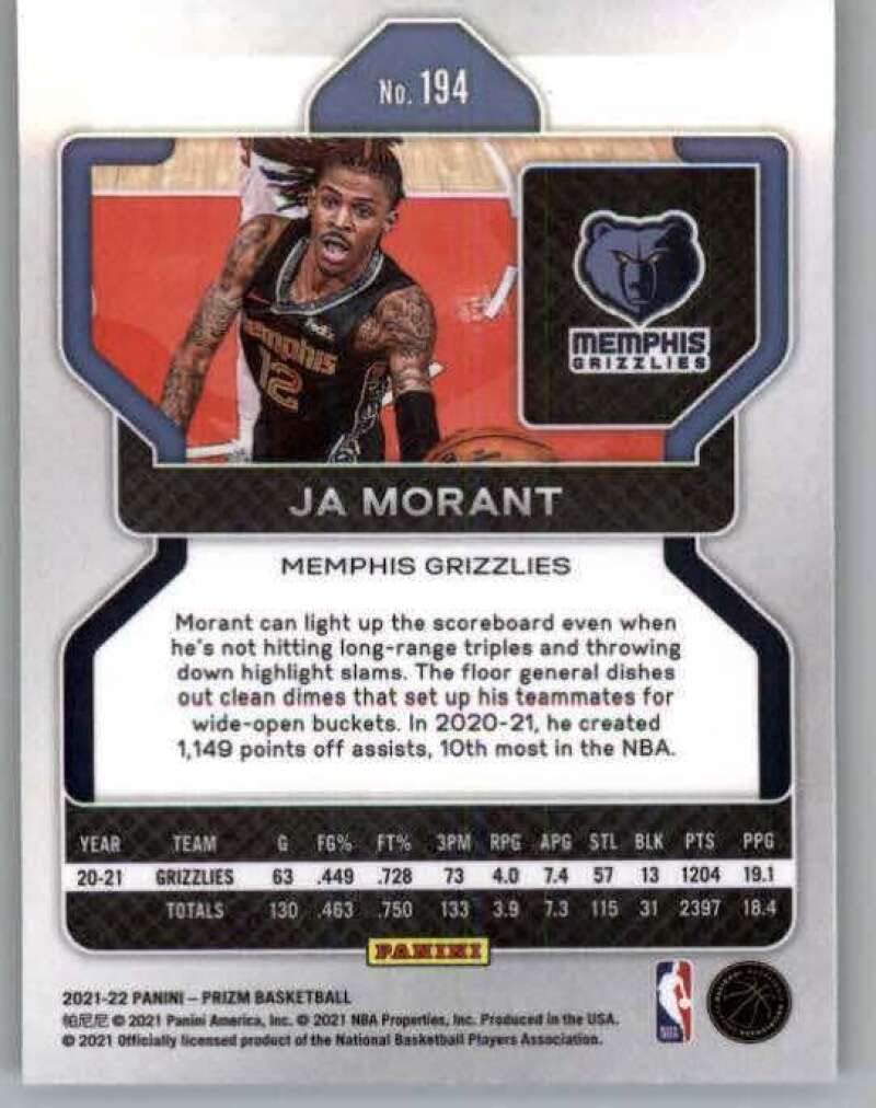 2021-22 Panini Prizm Cracked Ice Ja Morant #194 Memphis Grizzlies