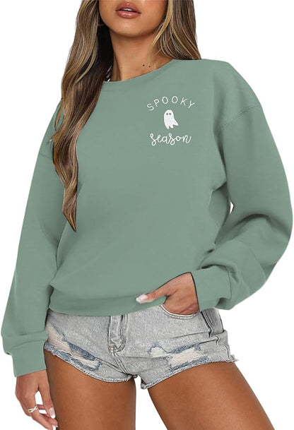 Women's Ghost Reading Books Oversized Halloween Crewneck Sweatshirt Size 2XL