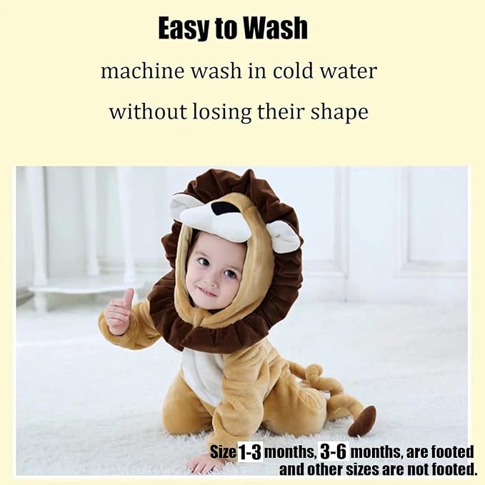 Baby Toddler Lion Hooded Flannel Romper Halloween Costume, 12-18 Months