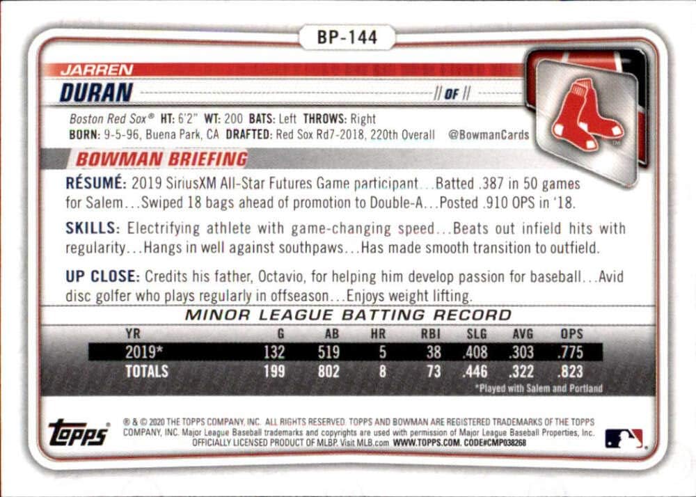 2009 Topps Bowman 1st Jarren Duran Rookie #BP-144 Boston Red Sox