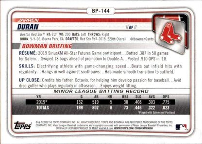 2009 Topps Bowman 1st Jarren Duran Rookie #BP-144 Boston Red Sox