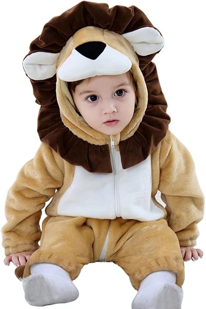 Baby Toddler Lion Hooded Flannel Romper Halloween Costume, 12-18 Months