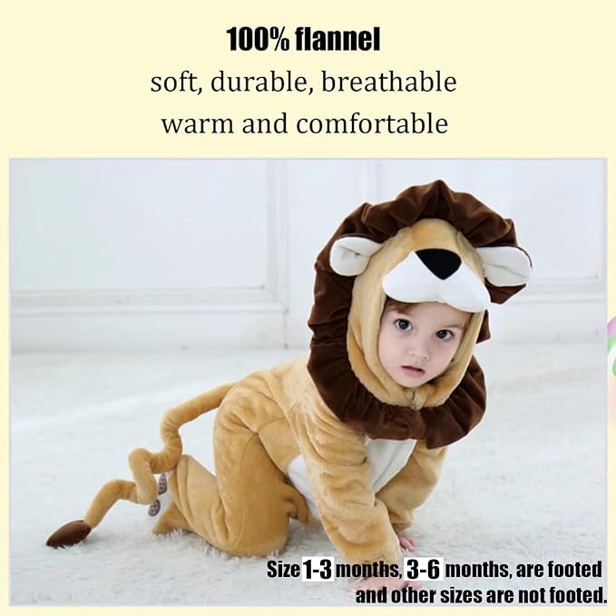 Baby Toddler Lion Hooded Flannel Romper Halloween Costume, 12-18 Months