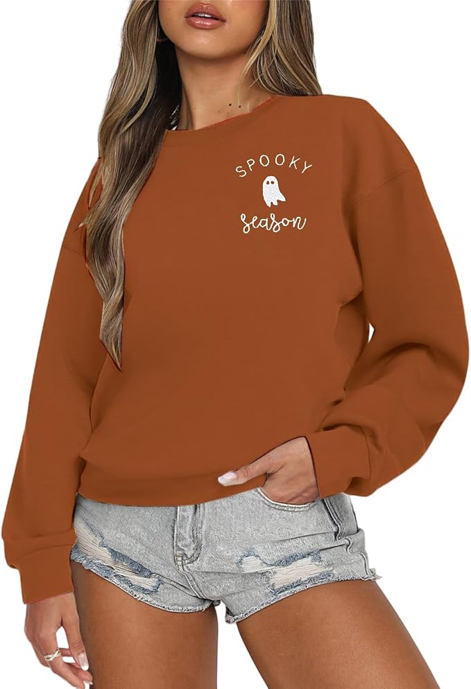 Women's Ghost Reading Books Oversized Halloween Crewneck Sweatshirt