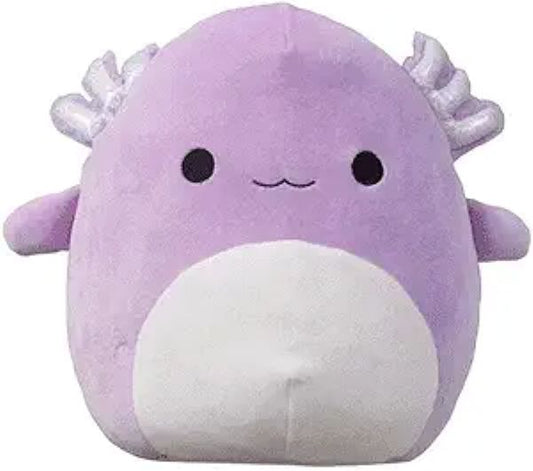 Purple plush toy with white belly on a white background