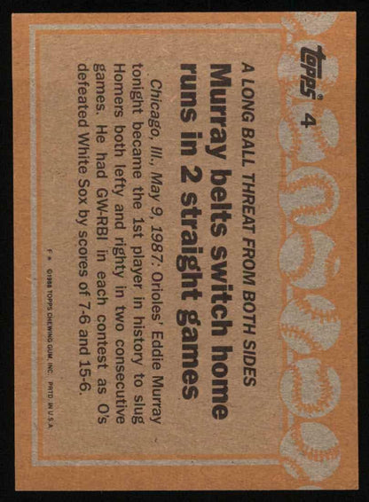 1988 Topps #4b Eddie Murray Record Breakers Baltimore Orioles
