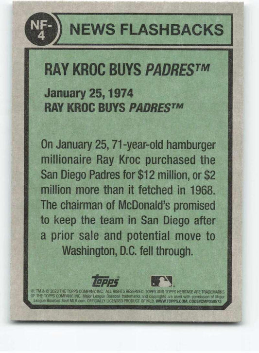 2023 Topps Heritage Flashback 1974 Ray Kroc Buy Padres #NF-4