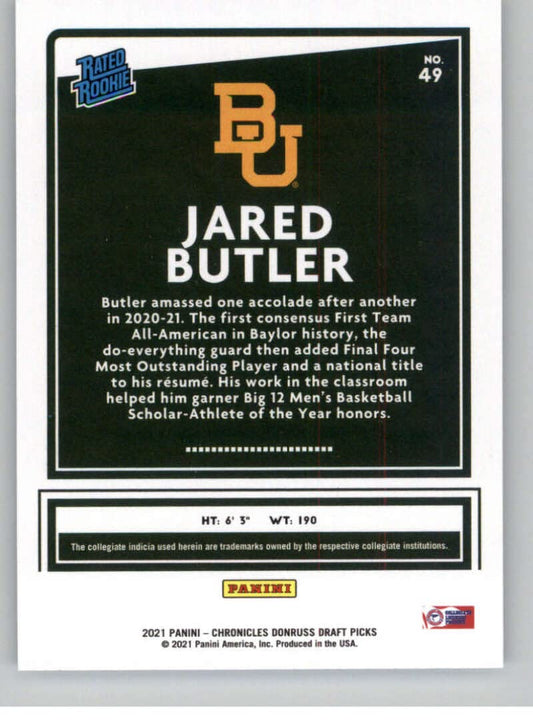 2021 Panini Donruss Rated Rookies Jared Butler 49 Baylor Bears