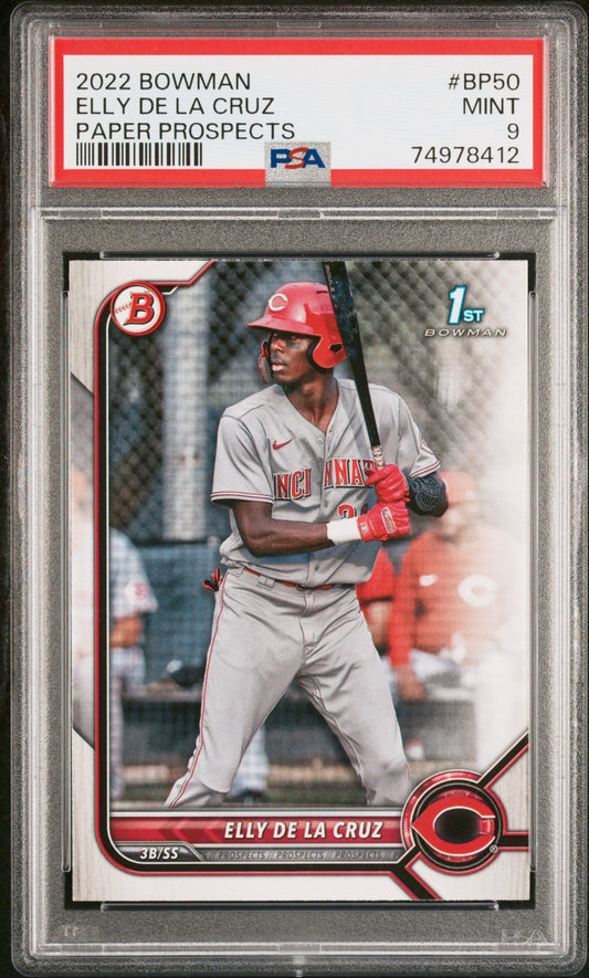 2022 Bowman Elly De La Cruz BP-50 1st Paper Prospect PSA 9 Mint Reds