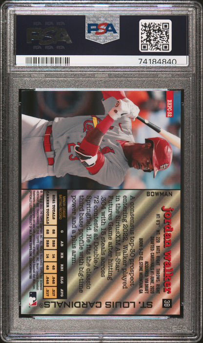 2022 Bowman Heritage #BHPC-52 Jordan Walker Gold Refractor Prospect id#/50 Cardinals PSA 9