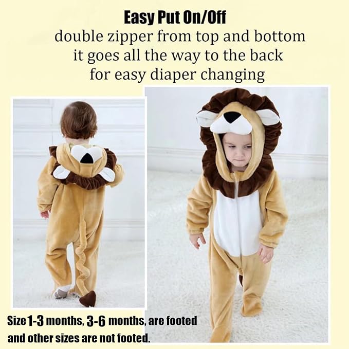 Baby Toddler Lion Hooded Flannel Romper Halloween Costume, 12-18 Months