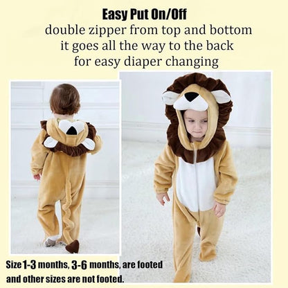 Baby Toddler Lion Hooded Flannel Romper Halloween Costume, 12-18 Months