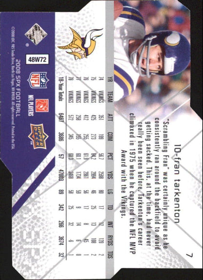 FRAN TARKENTON 2008 SPX FOOTBALL #7 DIE/CUT Minnesota Vikings
