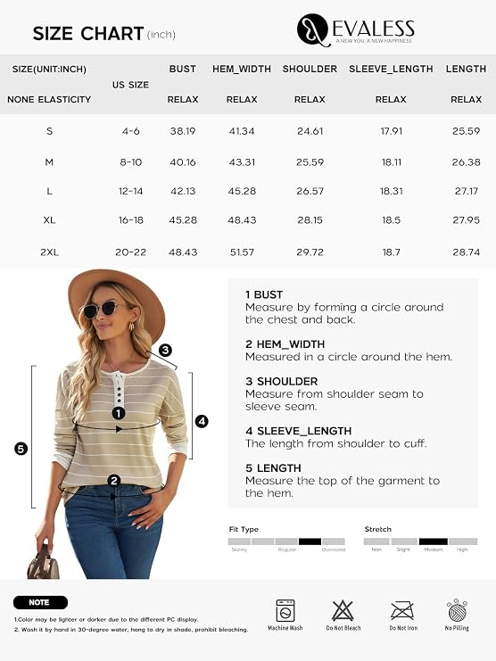 EVALESS Women's V-Neck Long Sleeve Loose Pullover Sweater - Small