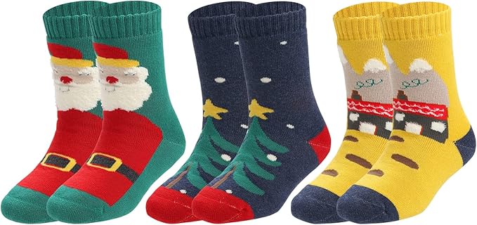 Christmas Socks Kid Sock Ultra Thick Warm Socks Boy and Girl winter Socks Cotton Crew Socks 3 Pairs
