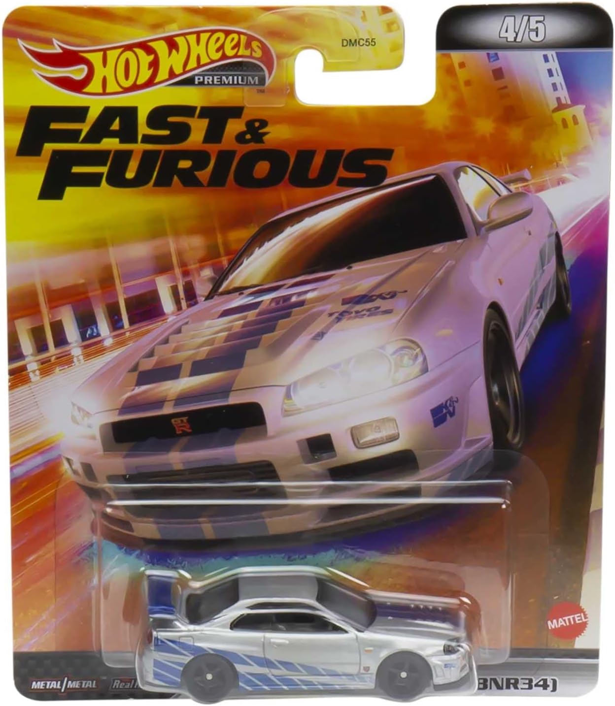 Hot Wheels Retro Entertainment Fast & Furious Case L Nissan Skyline (BNR34), Mitsubishi Eclipse, Nissan 240SX, Acura NSX, Nissan Skyline (BCNR33)