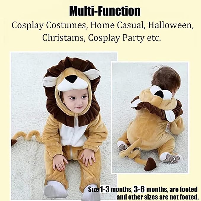 Baby Toddler Lion Hooded Flannel Romper Halloween Costume, 12-18 Months