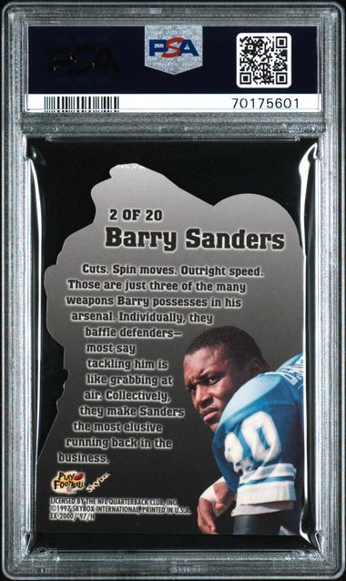 1997 SKYBOX E-X2000 BARRY SANDERS #2 FLEET OF FOOT DIE-CUT PSA 7