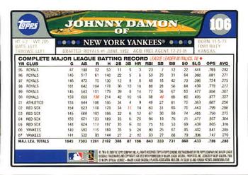 2008 Topps Chrome #106 Johnny Damon Yankees Refractors New York Yankees