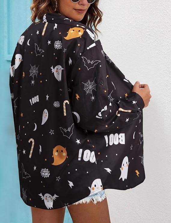 VILOVE Women's Halloween Hooded Cardigan Cloak, Black & Orange Size XL