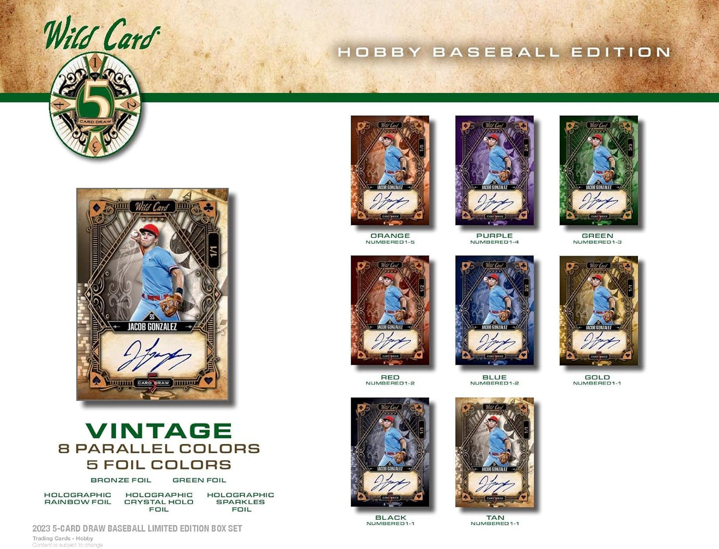 Wild Card 2022 Five Card Draw Baseball Hobby Box 5 Autographs Per Box Including a 1/1