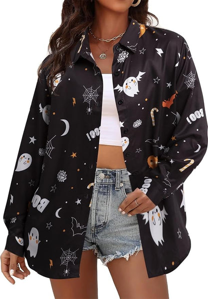 VILOVE Women's Halloween Hooded Cardigan Cloak, Black & Orange Size XL