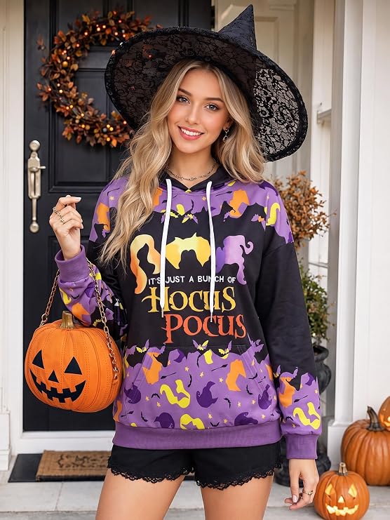 Halloween Sweatshirts for Women Hocus Pocus Hoodies Long Sleeve Size Large