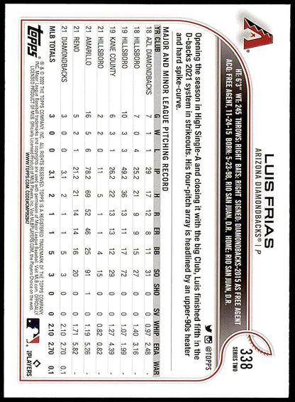 2021 Topps Luis Frias Rookies #338 Arizona Diamondbacks
