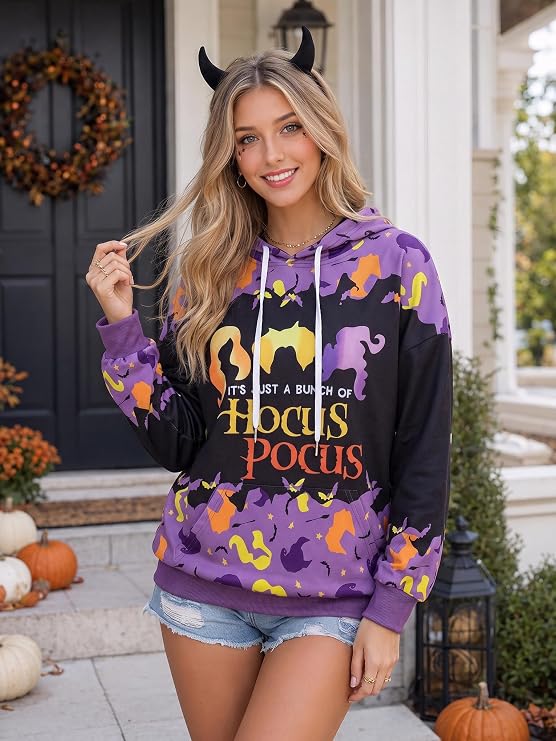 Halloween Sweatshirts for Women Hocus Pocus Hoodies Long Sleeve Size Large
