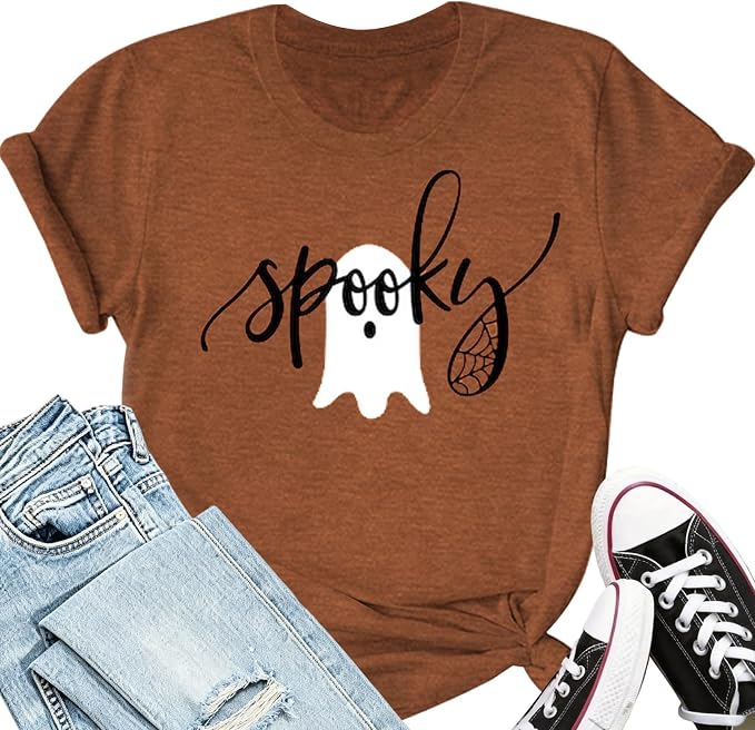 MNLYBABY Women's Orange Ghost Graphic Halloween T-Shirt