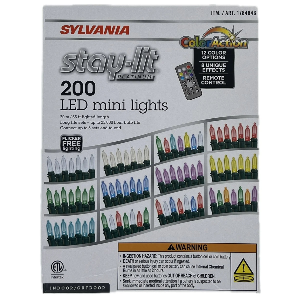 Sylvania Stay-Lit Color Action 200 LED Mini Lights - 66 ft with Remote