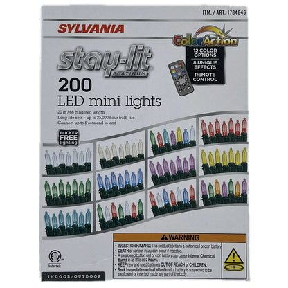 Sylvania Stay-Lit Color Action 200 LED Mini Lights - 66 ft with Remote