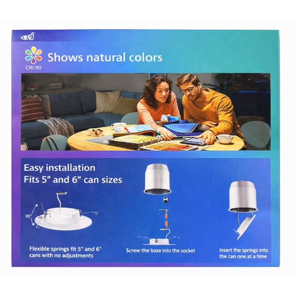 Philips 5/6" LED Recessed 4-Pack – Adjustable White (2700K–5000K), 75W Replacement, Fits 5” & 6” Cans