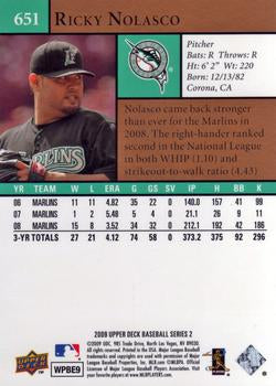 2009 Upper Deck Ricky Nolasco #651 Miami Marlins
