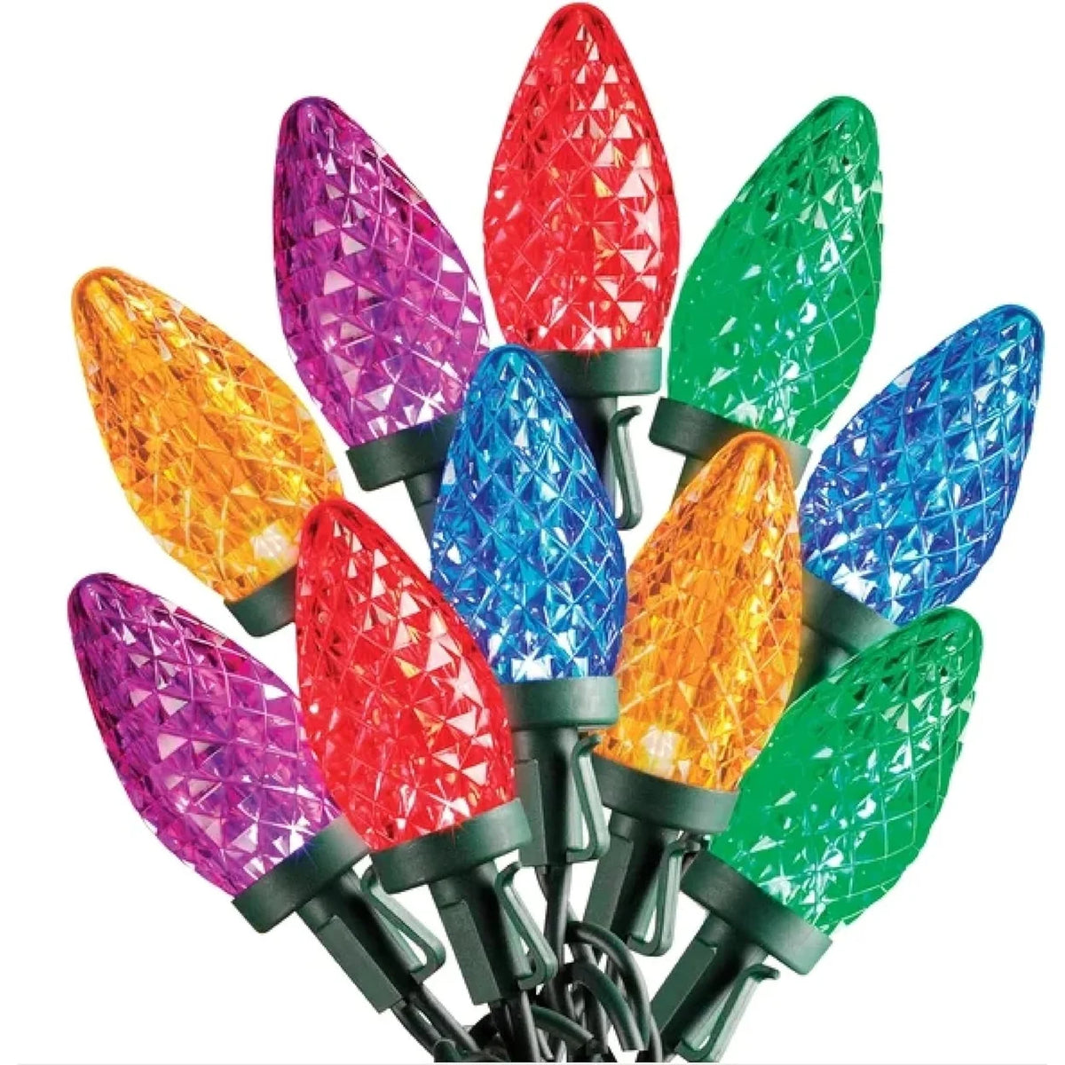 Sylvania Stay-Lit C9 Faceted LED Christmas Lights - Multicolor, 2 x 50-Count