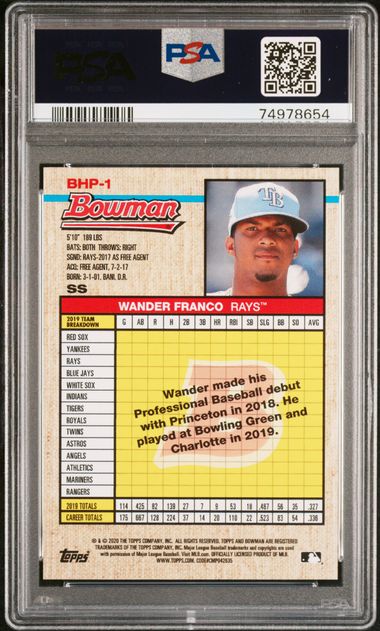 2020 Bowman Heritage Wander Franco RC #BHP-1 Image Variation SP PSA 9 Mint