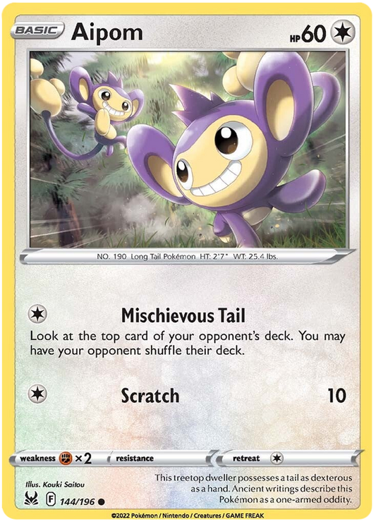Sword and Shield Lost Origin 144  Aipom