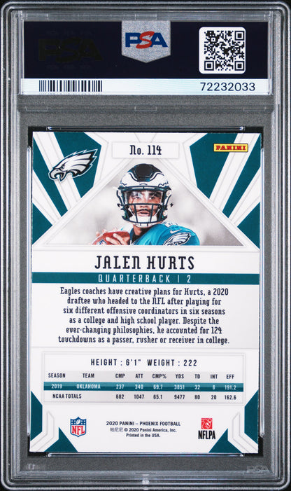Jalen Hurts RC 2020 Panini Phoenix Fire Burst Rookie #144 Philadelphia Eagles PSA 10 GEM Mint