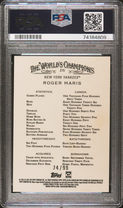 2022 Topps Allen & Ginter Chrome Roger Maris #215 Green Refractor /99 PSA 9