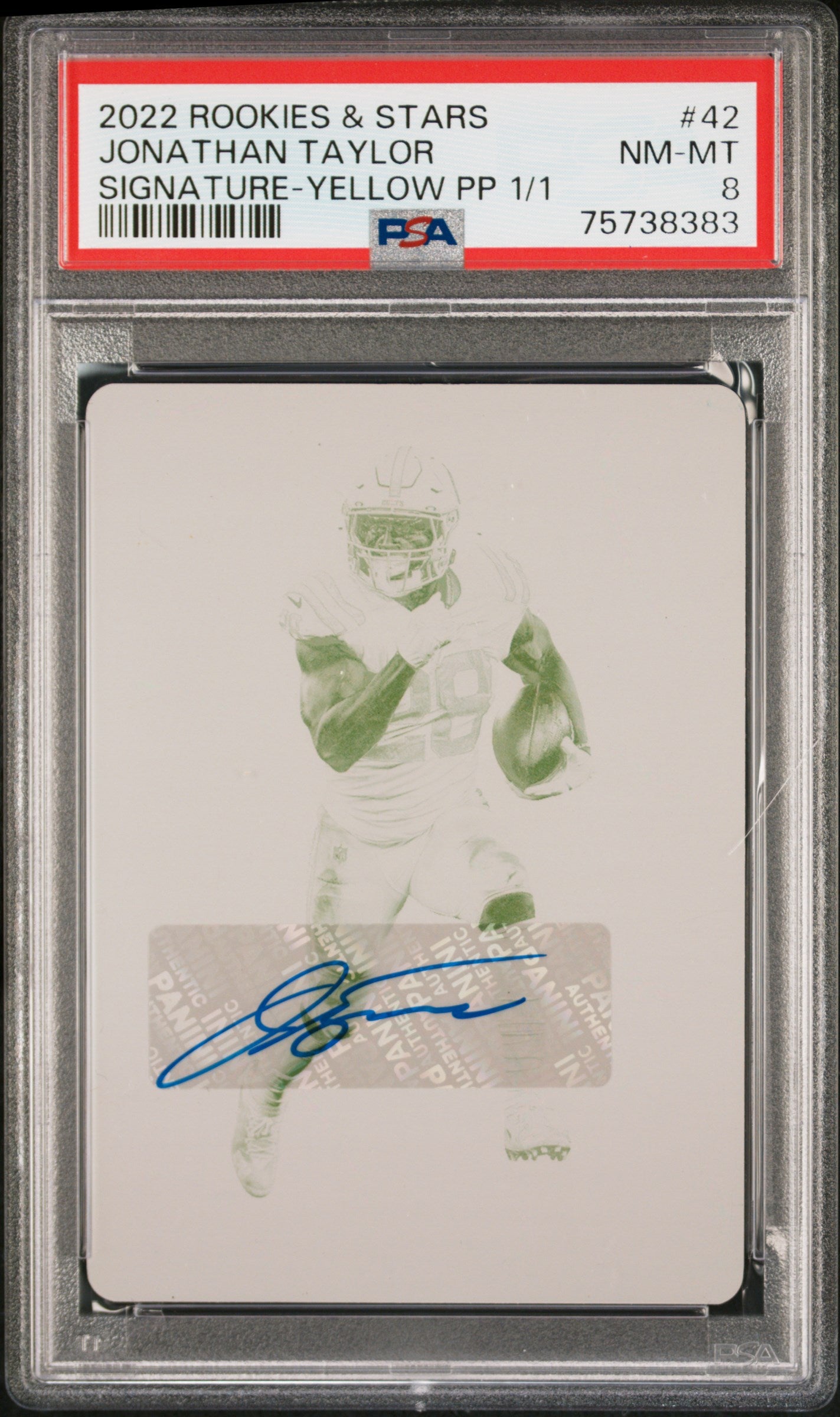 2022 Rookies & Stars Signature Yellow Plate Jonathan Taylor Rookie 1/1 #42 PSA 8 NM-MT - walk-of-famesports