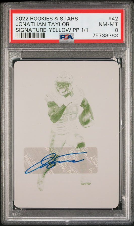 2022 Rookies & Stars Signature Yellow Plate Jonathan Taylor Rookie 1/1 #42 PSA 8 NM-MT - walk-of-famesports