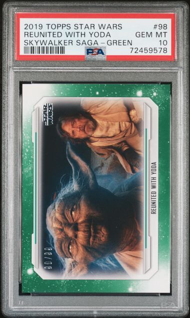 2019 Topps Star Wars Green 90/99 Reunited With Yoda Skywalker Saga PSA Gem Mint 10