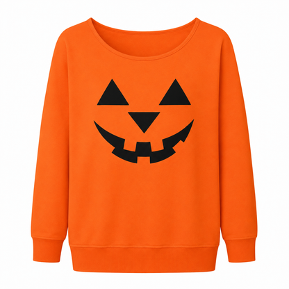 Halloween Pumpkin Oversized Crewneck Sweater, Orange Size Large