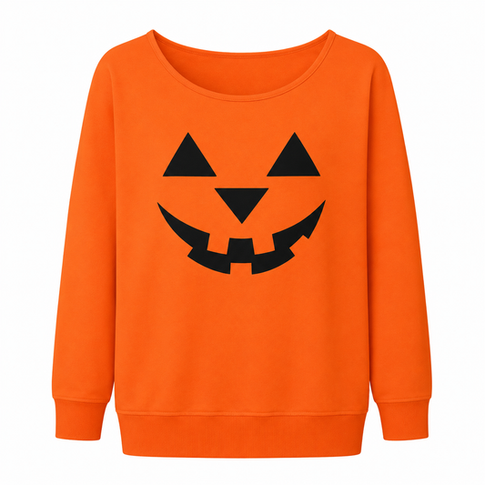 Halloween Pumpkin Oversized Crewneck Sweater, Orange Size Large