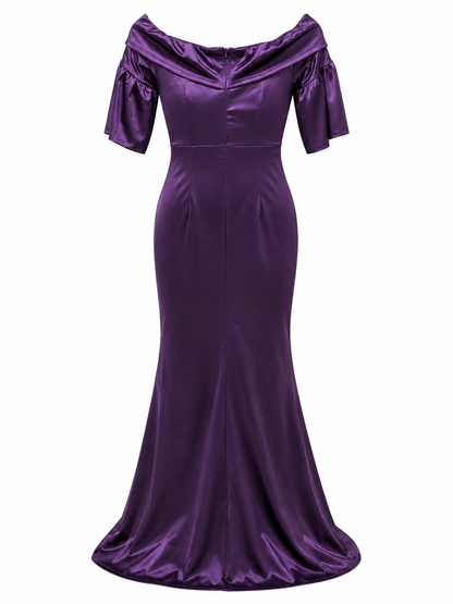Women's Royal Purple Strapless Formal Dress with Half Sleeve Fringe